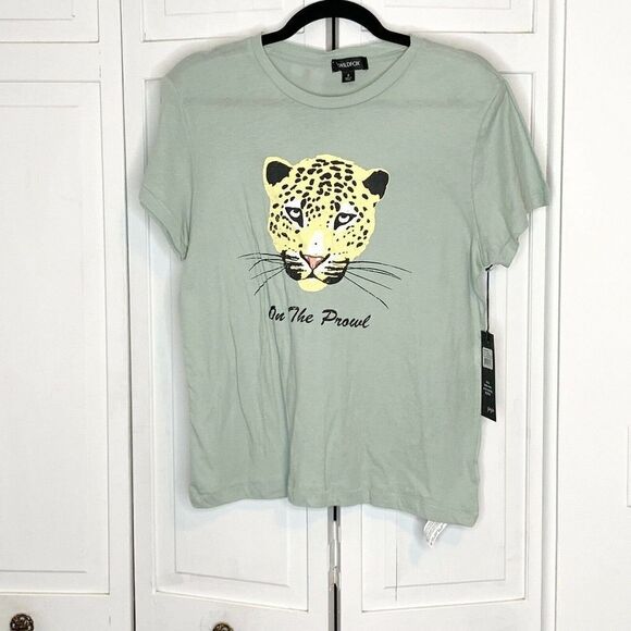 Wildfox On the Prowl Keke Graphic Aqua Gray Tee - Picture 3 of 6